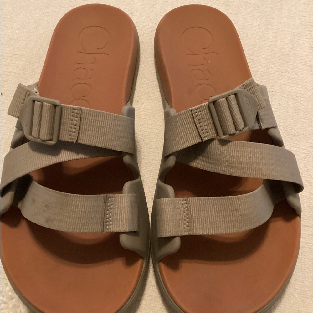 Chaco Men's Slide Sandals in Tan Straps with Brown Footbed